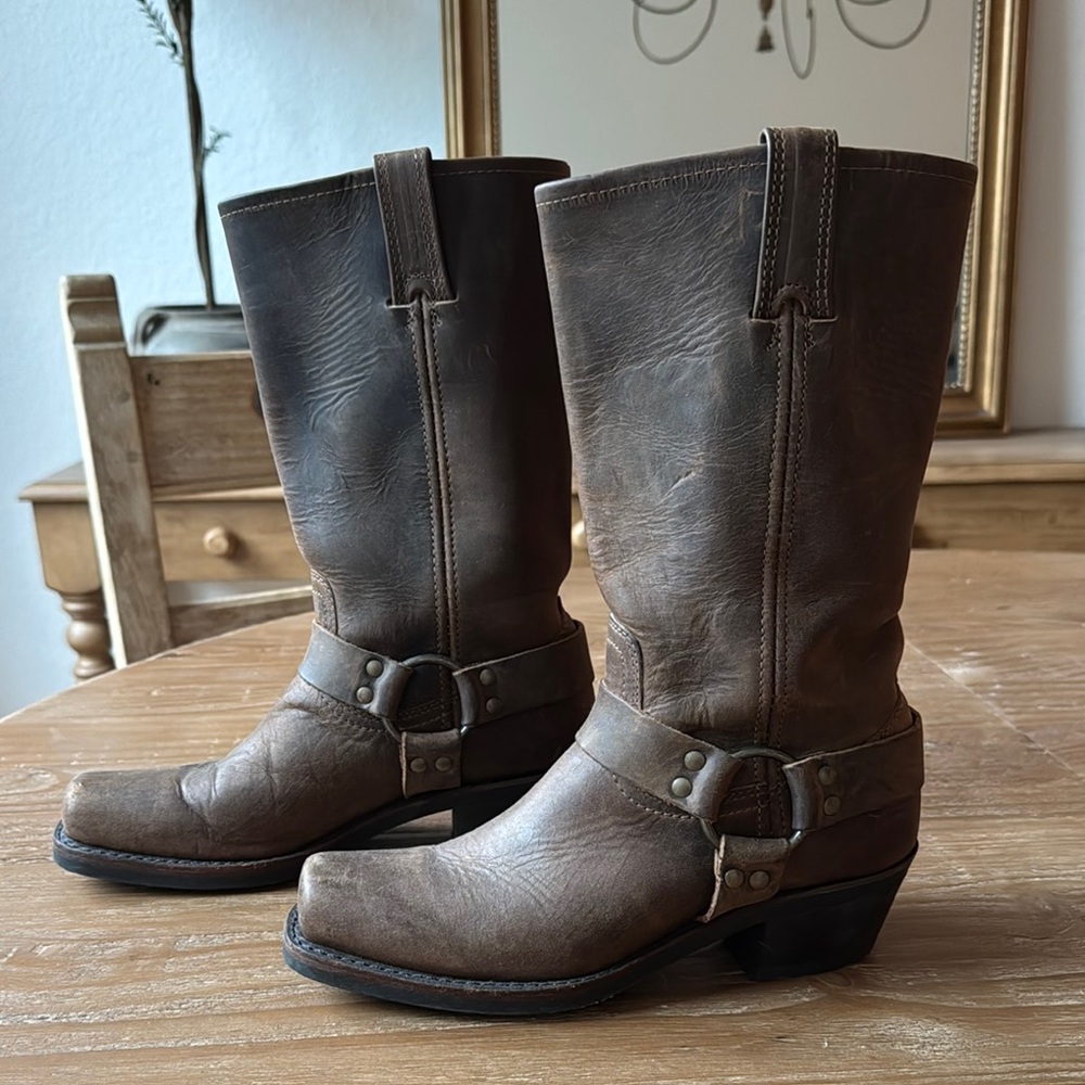 Frye Brown Leather Harness Boots
